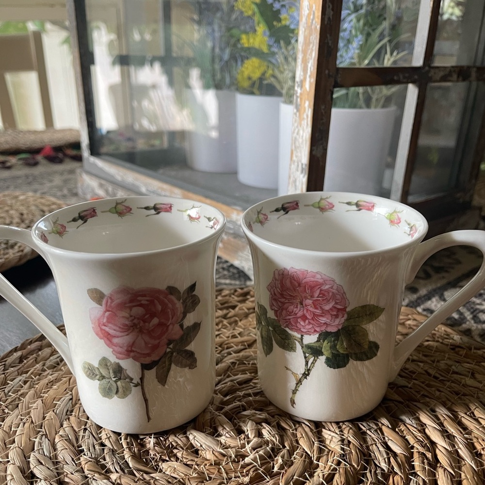 Porcelain Tea Cups "Parson's Roses" made by Queen's Fine China Est. 1795 for RHS